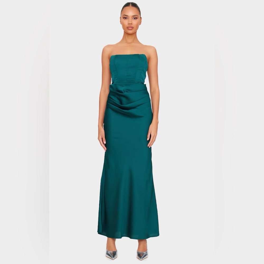 SATIN CORSET DETAIL DRAPED MAXI DRESS